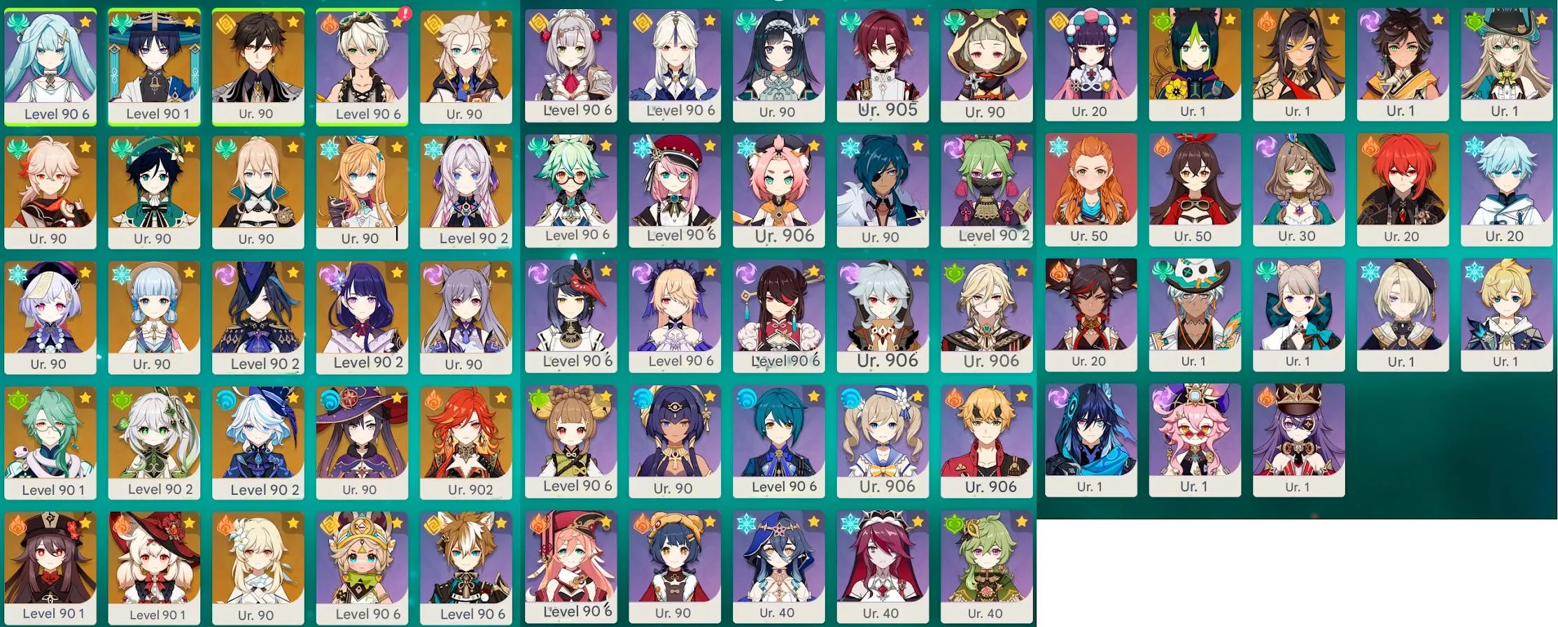 GI957 Mavuika, Furina, Sitlali, Shilonen, Wanderer, Kazuha, Bennett C6, Xingqiu C6, Xiangling C6, Fischl C6, many level 90 5-star weapons, 91200 Primogems saved (G)